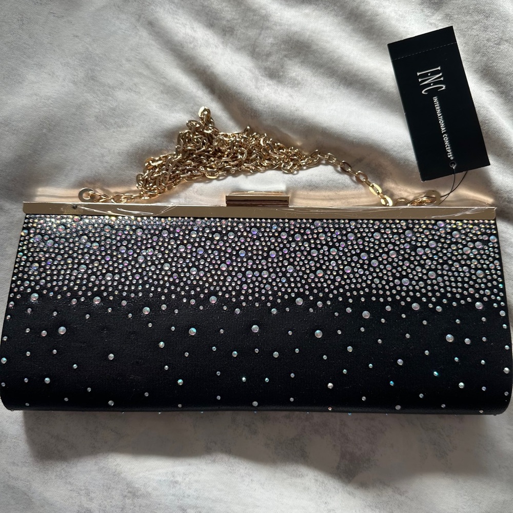 INC International Concepts Black and Gold Clutch-EUC